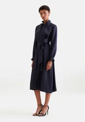Satiniertes Kleid mit Schluppe und Bindeband aus Acetat Blau 42