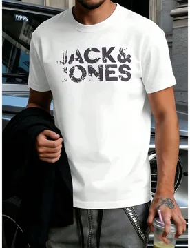 Camiseta informal de algodón blanca con estampado gráfico para otoño, cuello redondo, ajuste cómodo, estilo hip-hop callejero, estampado gráfico - Shein - FashionsVida