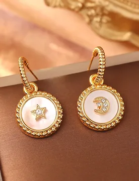 Retro star and moon earrings, exquisite, small and personalized round shell zircon earrings, niche light luxury earrings - Aliexpress - FashionsVida