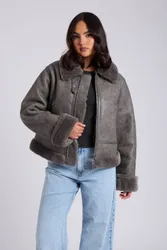 Cropped Bonded Jacket - Grey - Size: 14