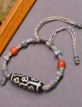 Natural Agate Fortune God Bead Bracelet with Matching Beads Tibetan Silver Vintage Collectible Adjustable Hand-Woven Design - Aliexpress - FashionsVida