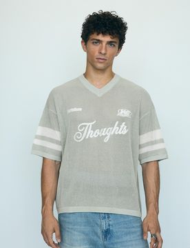 T-Shirt Col En V En Mesh Brodé Homme S Vert