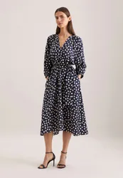 Satiniertes Kleid mit Volumenärmeln Blau 38