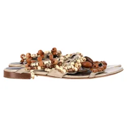 Pre-Owned Womens De La Corinne Embellished Strappy Flat Sandals In Multicolor Leather - Multicolour - Size 38.5 Eu/it