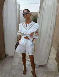 Pure Cotton Printed Cut Out Detail Shorts White Mix female