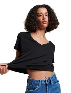 T-shirt à Manches Courtes Et Col En V Studios Slub Embroidered Black 2XS