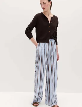 Pure Cotton Striped Wide Leg Trousers Blue Mix female - M&S - FashionsVida