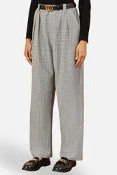 Women's Grey Check Wide Leg Trousers Size: 14 - Grey - Size: 14