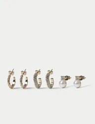 Pack Mix Stud Hoop Earrings Gold female