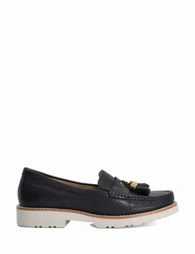 Wide Fit Leather Cleated Block Heel Loafer Black female - Dune london - FashionsVida