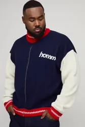 Herren Plus Oversized Zip-Jacke mit Schalkragen Strickjacke Navy Größe 3XL