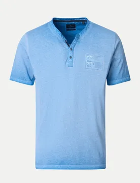 T-Shirt mit Henleyausschnitt Blau L - Casamoda - FashionsVida
