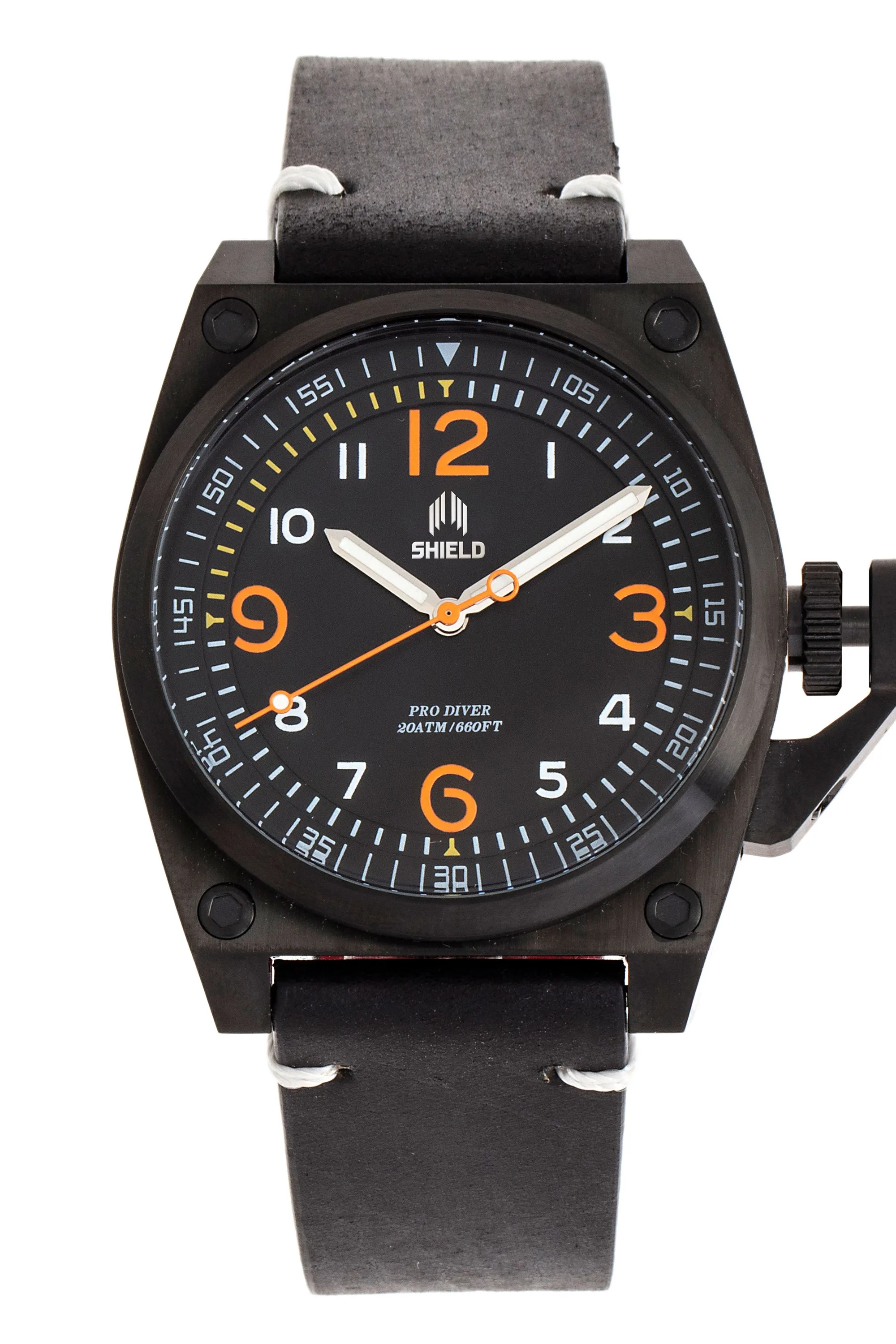 Pascal Leather Band Diver Watch - - Size: ONESIZE - Shield - FashionsVida