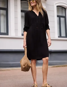 Street One Knielanges Kleid mit Embroidery female Schwarz - Street One Studio - FashionsVida