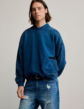 Sweat-shirt uni logo, , Coton, Bleu, S