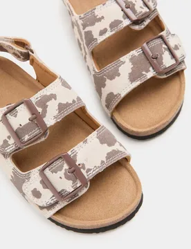 Kids' Suede Cow Print Footbed Sandals (4 Small-2 Large) Brown Mix Female - M&S - FashionsVida