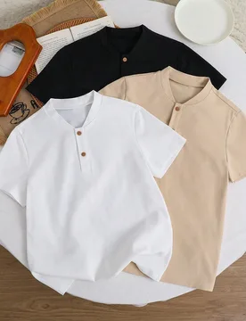 Niños 3 piezas Top de manga corta de punto de unicolor para niño preadolescente, Casual & Cómodo Apto para Primavera/Verano, Uso diario, Deportes, - Shein - FashionsVida