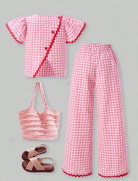 Set de 2 piezas para niñas preadolescentes con top holgado y sin espalda de color contrastante y pantalones de pierna ancha, adecuado para uso diario