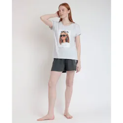 Pijama corto de mujer de punto vigoré con detalles bordados