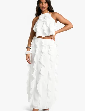 Womens Chiffon Ruffle Maxi Skirt - White - Size 14 Uk - Boohoo - FashionsVida