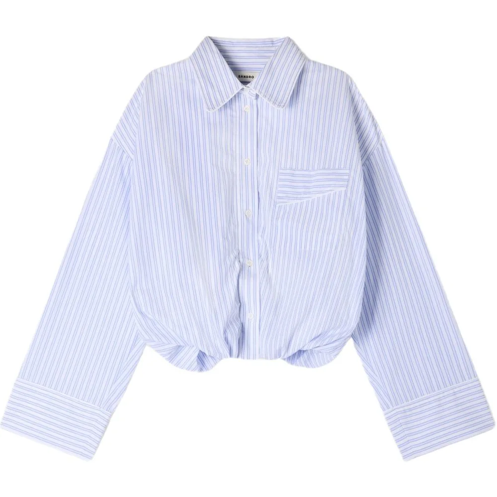 Camisa de mujer corta de rayas fruncida 100% algodón - sandro - FashionsVida