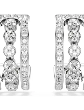 Orecchini a cerchio Hyperbola, Bianchi, Placcato rodio OS - Swarovski - FashionsVida