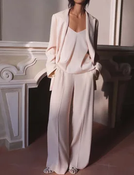 Pantaloni a palazzo cipria in crepe con piega fronte e retro e chiusura a zip - Marella - FashionsVida