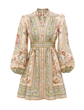 Mini V-Neck Dress with Stand Collar and Stone Buttons - Size 0