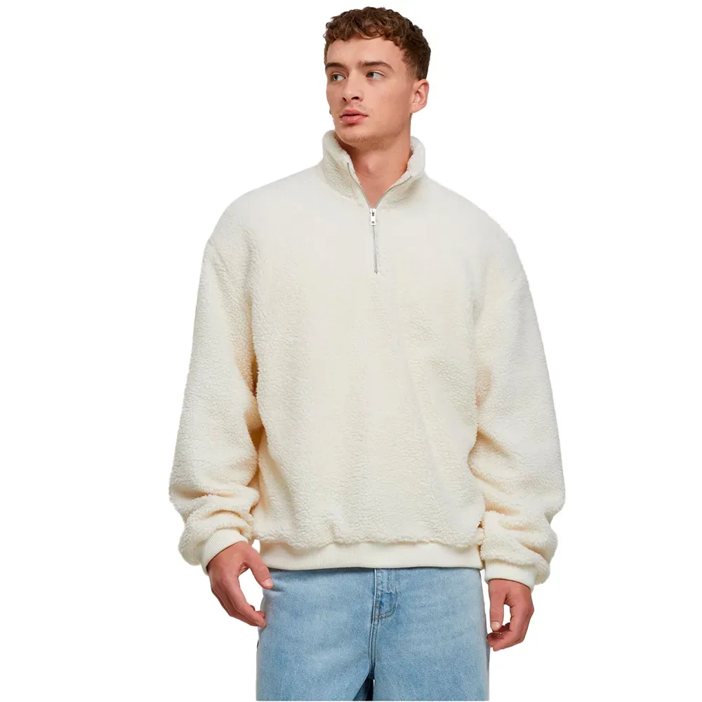 Maglione Con Mezza Zip Oversized Teddy White Sand M - Urban classics - FashionsVida