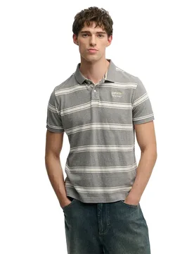 Polo à Manches Courtes Vintage Stripe Griffin Grey Marl Stripe M - Superdry - FashionsVida