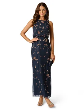 Women's Bead Blouson Long Dress in Blue Size: 18 - Blue - Size: 18 - Papell Studio - FashionsVida