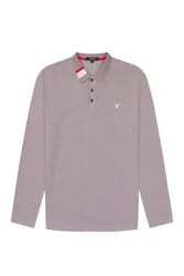 Mens Polo Shirt With Dual-Stripe Collar Long Sleeve - Grey - Size 2xl