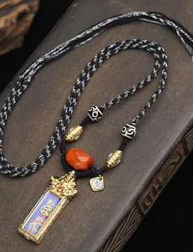 Tibetan fortune charm god of wealth talisman thangka pendant jumper chain onyx dzi bead accessories hand-woven necklace - Aliexpress - FashionsVida