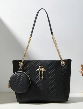 Bolso de mano de mujer de moda, estilo casual, de piel sintética con flecos en forma de rombo, 2 piezas, de gran capacidad, con cadena diagonal, bols - Shein - FashionsVida