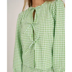Camisa de manga larga con lazos a cuadros manzana