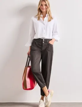 High Waist Barrel Leg Hose female Braun - Street One - FashionsVida
