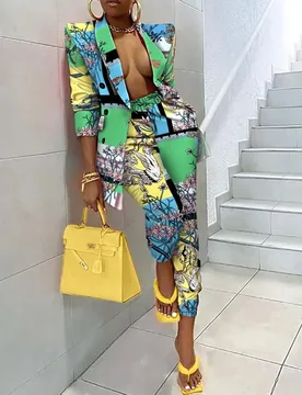 Women Blazer Pants Suit Leopard Tie Dye Print Full Sleeve Notched Blazer + Pants Suits Two 2 Piece Sets Autumn Office Lady - Aliexpress - FashionsVida