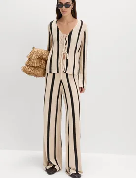 Striped Tie Front Top Natural Mix female - M&S - FashionsVida