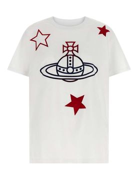 T-shirt classica con sfera e stelle