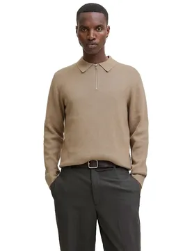 Maglione Con Mezza Zip Milano Stitch Greige / Detail Melange XS