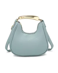Women's Top Zip Closure Metal Handle Grab Bag in Light Blue - Light Blue - Size: One Size