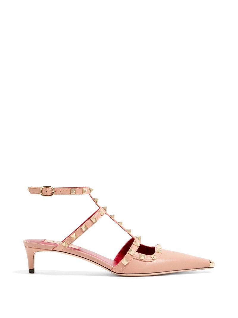 Rockstud T-Strap Ankle Strap Pumps, Size 40