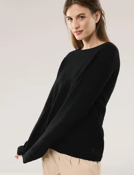 Sweatshirt mit Struktur, normale Größen, Farbe Schwarz, 48, weicher Baumwollmix moderner Blousoneffekt Damen - Walbusch - FashionsVida