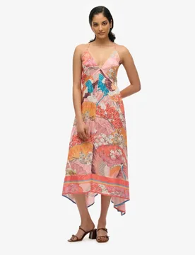 Superdry Damen Bedrucktes Jacquard-kleid mit Zipfelsaum Pink - Größe: 44 - 99.99 - FashionsVida