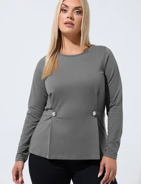 Women's Button Waist Detail Top in Light Khaki Size: 26-28 - Light Khaki - Size: 26-28 - Yours - FashionsVida