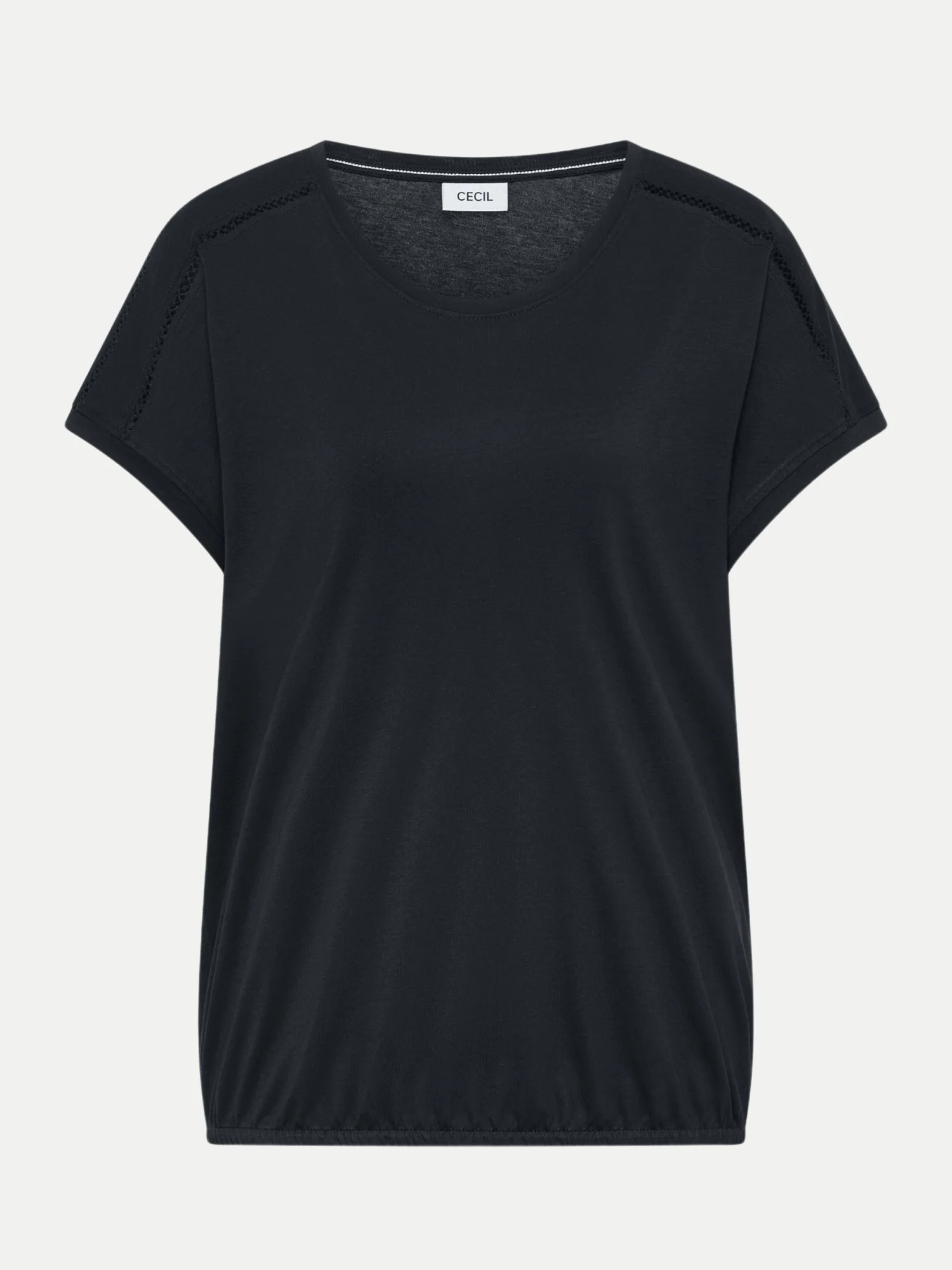 T-Shirt mit Spitzendetails Schwarz M - CECIL - FashionsVida