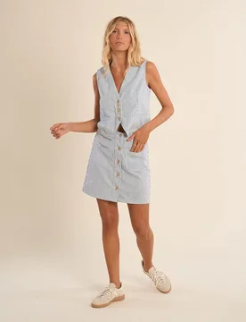 Falda corta vaquera estampado rayas - Molly Bracken - FashionsVida