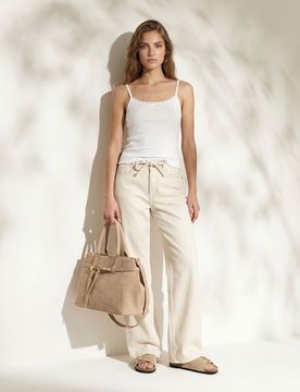 Top a costine con spalline - bianco