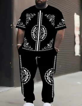 Conjunto de 2 piezas de talla grande para hombre, compuesto por camiseta con estampado religioso y pantalón casual con cordón, de estilo vintage - Shein - FashionsVida