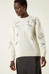 Floral Sequin Knit Jumper - Ivory - Size: 12